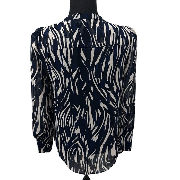 Mint Velvet Zebra Print Sheer Blouse With Zipper Black Cream Blue Women's Size 4 - Picture 6 of 9